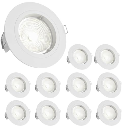 National Lighting Recessed Lighting - Mains Powered LED Spot Lights Downlights for Ceiling - IP20 Rated GU10 Fitting for Halogen or LED - Matt White Finish, Fixed Version – Pack of 10