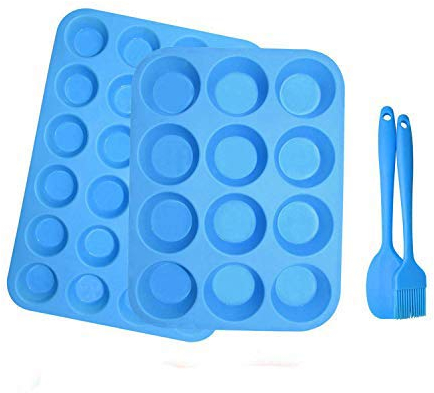 2Pack muffinform silikon,12 Cavity silikon backform + 24 Cavity mini muffins backform BPA-freie Antihaft-sichere Muffin Backform Pfanne für Cupcake Biscuit Bagels Muffins (Blau[12+24])