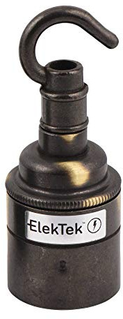 ElekTek ES E27 Edisongewinde Lampenfassung Glattmantel mit zusätzlichem Haken Ideal für Vintage-Filament-Lampen Messing Antik Gebürstet