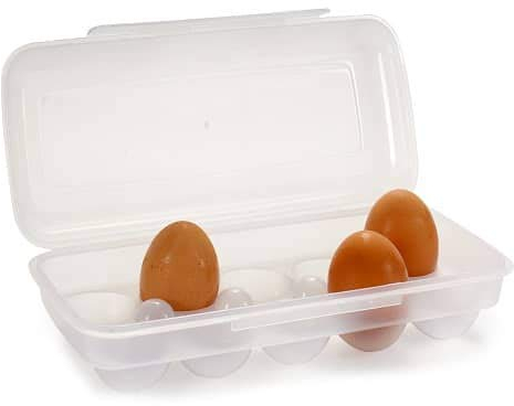 CABLEPELADO - Huevera de plastico para 10 Huevos con Tapa - Caja Huevos - Cesta Transporte - Cierre por Click - asa Transporte - Egg Box - Libre BPA - Color transparente