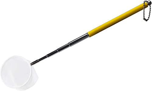 boxtech Fish Shrimp Skimming Net Feinmaschiges, erweiterbares Fischernetz mit Edelstahlgriff für Aquarium Pond Creek (Gelb, Runden)