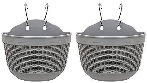 ARMINZANG Hanging Flower Pots Set of 2,Plastic Hanging Planters Outdoor for Garden Fence Patio Home Ornaments Wall Mounted Flower Holders Flower Basket Indoor with 4 Hooks and Drainage