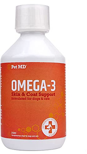 Swedencare Pet MD Omega 3 für Hunde und Katzen, Lebertran + Lachsöl für Hunde, Fell- und Hautpflege für Katzen, Vitamine für Hunde, flüssiges Fischöl für Katzen - Entzündungshemmer für Hunde, 250 ml