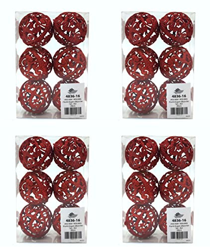 DARO DEKO Weihnachts-Kugel 6cm Glitzer (rot, 4 Set - 24 Kugeln)