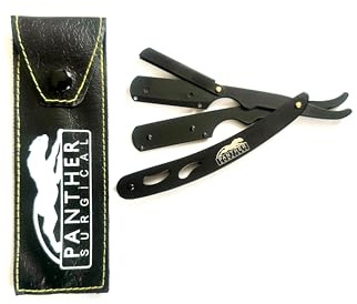 Premium Quality Stainless Steel Cut Throat Barber Shaving Razors for Men Black Matt Finish Straight Single Blade Razor Beard & Moustache Trimmer Shaper Grooming Shaver Gift Pouch Included