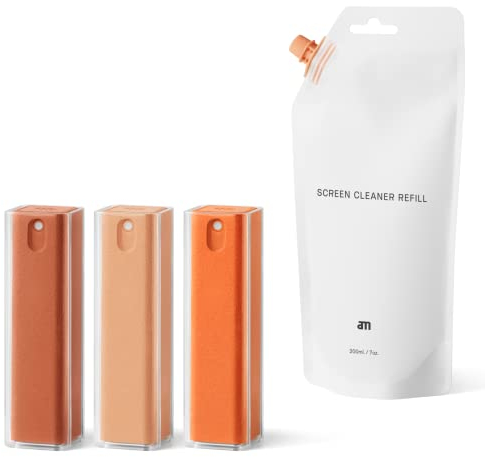 am Bildschirmreiniger Set 3er Pack 200 ml Nachfüllung - Screen Cleaner All-in-One Display Reiniger für Auto, Smartphone, Tablets - Handy Reinigungsset mit Bildschirm Reinigungstüchern und Spray Orange