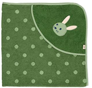 Sterntaler Baby Unisex Badetuch Baby GOTS Kinni - Badeponcho Baby, Kapuzenhandtuch, Badehandtuch Kinder mit Hasenmotiv - Bio - 100x100 cm - dunkelgrün