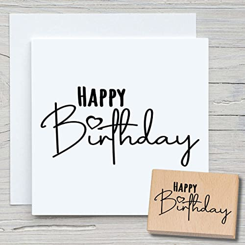 NEWSTAMPS Stempel Happy Birthday 02 Motivstempel groß aus Holz & Gummi zum Karten und Geschenke basteln, Holzstempel für Sprüche, Spruchstempel, Textstempel, Schrift, Scrapbook, Textilstempel, Deko