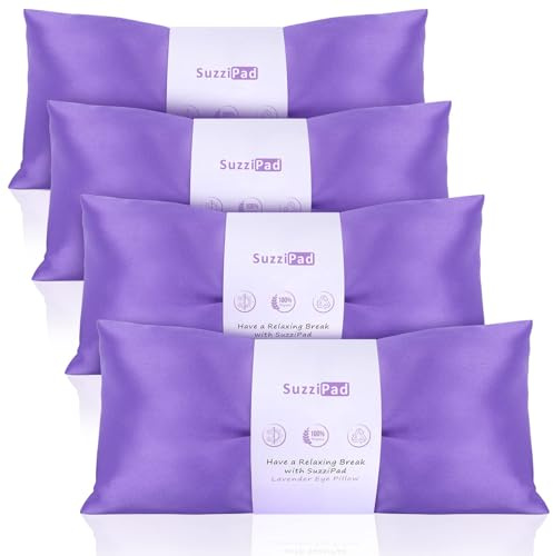 SuzziPad Hot & Cold Lavender Eye Pillows for Relaxing, Purple, 4 Packs | Washable Weighted Yoga Eye Mask For Meditation, Dry Eye Soothing & Sleep; Blocks Light, Soothes Migraines & Ocular Discomfort