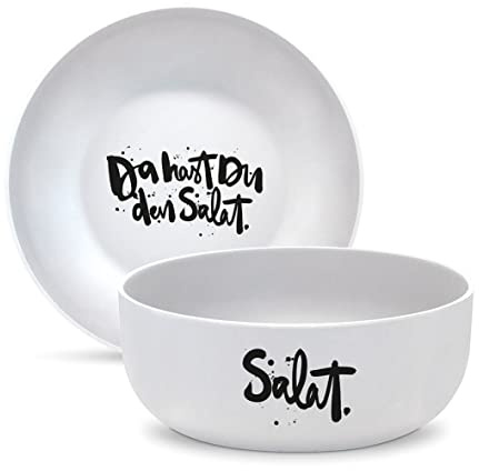 WESTCRAFT KÜCHENLIEBE Da Hast du den Salat Schale Bowl Schüssel Salatschüssel mit lustigem Spruch | ggf. auch Obst Obstschale, Suppen-Schüssel Dessert-Schale | 850 ml | 16 cm | weiß