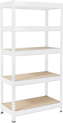 KARAT Étagères à Grande Tenue| Etagère à emboîter, Montage sans Outils| Rayonnages Charges Lourdes| Rayonnage Magasin & Garage| Étagère d'atelier modulable(Blanc 220 x 90 x 60 cm-5 Niveaux)