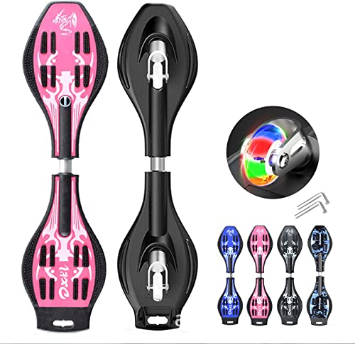 Bueuwe Waveboard Kinder ab 10 Jahre, Profi Street Waveboards, Snakeboard mit LED Leuchtrollen und ABEC-7 Kugellager, Skateboard für Mädchen und Junge, Bis 120kg,B