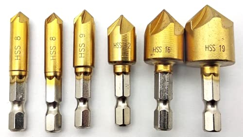 Set di 6 Punteruoli per Trapano HSS da 8 a 19 mm, per Avvitatore a Batteria, Attacco Esagonale