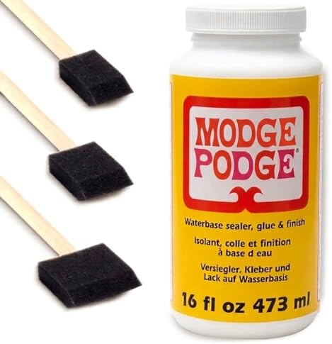 Mod Podge CS11302 16 oz Matte Waterbase Sealer, Glue and Finish, Clear with 3 Foam Brushes