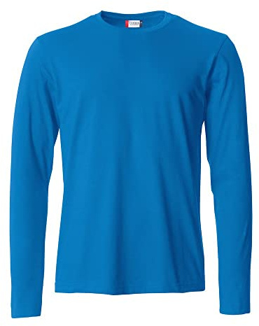 CLIQUE - Camiseta de manga larga para hombre Basic-T L/S, Jersey-algodón, cuello elástico, banda para el sudor, ajuste Slim-Fit, azul cobalto, XXL