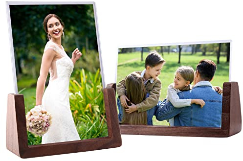 Idocolors 2er Set Holz Bilderrahmen für Foto 10x15 cm Fotorahme Portraitrahmen für Tischplatte, mit Holzunterlage und Transparente Acrylplatte (Horizontal + Vertikal)