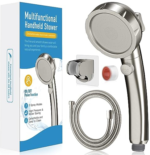 HEROBAI High Pressure Shower Head with Handheld, Brushed Nickel