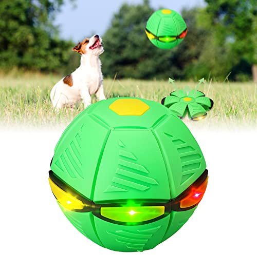 TOPJOWGA 2 in 1 Ball und Frisbee, Haustier Spielzeug, Hundespielzeug Leuchtspielzeug, Werfen und Spielen für Hunde und Kinder