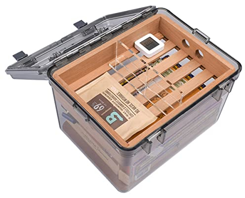 KUMIAO Zigarren-Humidordose aus Acryl - Premium Zedernholz Desktop Aufbewahrungsbox mit Trennwand, Luftbefeuchter und Hygrometer - Zigarren-Humidor in Reisegröße für optimale Konservierung