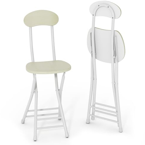 Warmiehomy 2 X Folding Chair with Metal Frame, Folding Dining Kitchen Chair, Cream Bar Stools to Sit on Multi-Purpose Indoor & Outdoor