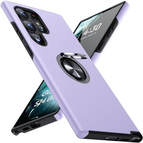 KOVASIA för Galaxy S24 Ultra Case, dropptestad magnetisk ringhållare i militärklass stativ skyddande telefonfodral för Samsung Galaxy S24 Ultra 5G, lila