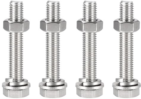 Boxonly M10 x 60 mm Sechskantschrauben, Muttern, Flach- und Sicherungsscheiben, 304 Edelstahl, Vollgewinde, Sechskantschrauben, 4 Sets