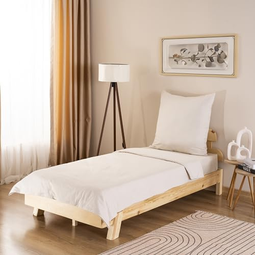 GD Home %100 Baumwolle Bettwäsche Set / 1 Hochwertige Atmungsaktive Renforce Bettbezug 135 x 200 cm + 1 Kopfkissenbezug 80 x 80 cm / 2teilig Deckenbezug/Creme