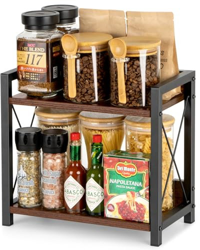 ANBOXIT Regal Küche Arbeitsplatte, Küchenregal Klein, Holz Kaffee Organizer, 2 Tier Kleines Regal für Küche Ecke, Büro, Badezimmer - Braun