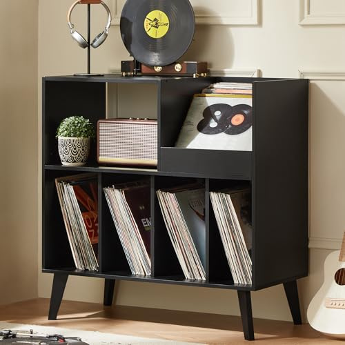 Großer Plattenständer mit Aufbewahrung,Plattenspieler-Ständer mit Ablage,Vinylplatten-Halterung mit Präsentationsfläche,Plattenständer für bis zu 300 Alben, Plattenregal für Musikzimmer und Wohnzimmer
