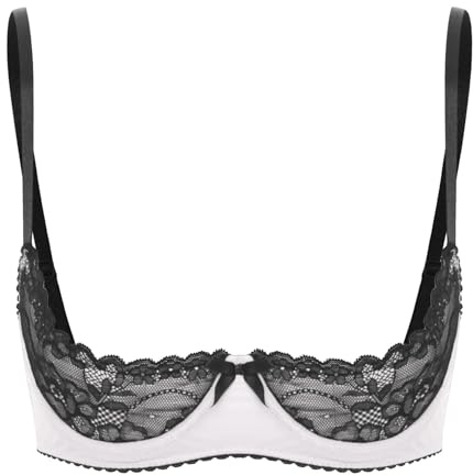 Sywiyi Soutien-gorge ouvert à la poitrine sexy push up soutien-gorge en dentelle avec armatures sous-vêtements, Blanc, M