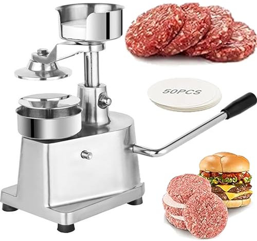 Dfdieratve Commercial Hamburger Press Patty Maker Home Large Manual Burger Forming Machine Stainless Steel Grill Burger Press Tool with 50 Greaseproof Papers,6in