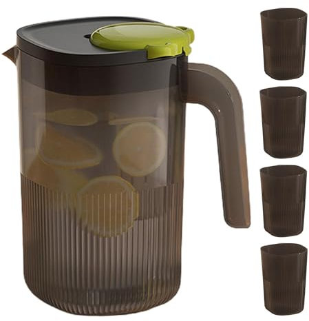 Bollitore freddo – Brocca per tè con coperchio e 4 tazze | Trasparente Ice Tea Maker Bottiglia d'acqua per latte freddo Bollitore Limone Caraffa Contenitore per tè