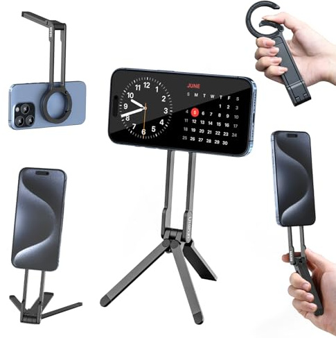 ULANZI MA30 Magnetic Phone Tripod Stand for iPhone - Aluminium Maglock Smartphone Mini Tripod Pocket Cell Phone Stand Strong Magnet Quick Mount Compatible with iPhone 17 16 15 14 13 12 Series, Black