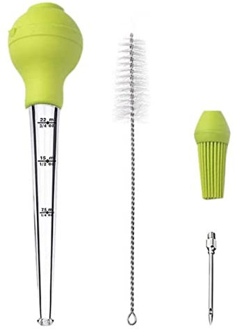 Wedhapy Seringue à Poire à Dinde Aiguille d'injecteur de Marinade de Viande avec Brosse de Nettoyage pour la Cuisson des grillades