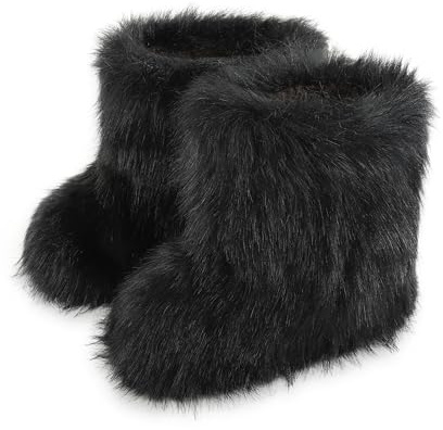 Women's Faux Fur Boots Furry Snow Boots Fuzzy Winter Shoes Fluffy Mid-Calf Flat Boots