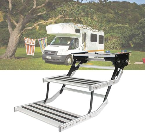 Kindevieft Marchepied éLectrique pour Camping-Car, Marchepieds Pliables pour Camping-Car, Marchepieds Solides en Aluminium pour Caravanes De Voyage, Escaliers De Camping-Car Automatiques,doublelayer