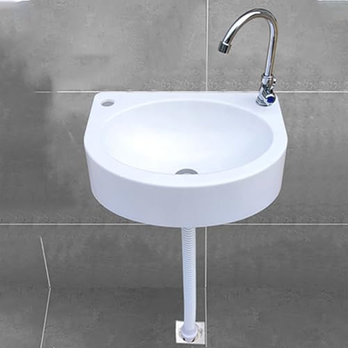 XRB2050 Mini Handwaschbecken, 45x34x14.5cm/17.7x13.4x5.7inch Handwaschbecken aus Kunststoff, Waschtrog Wandmontage Platz sparen für Badezimmer & Gäste WC Weiß Zubehör B