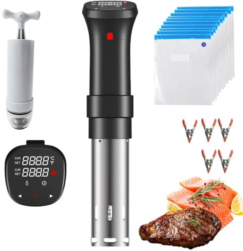 Olla Sous Vide, Máquina Sous Vide de 1100 W con 3 Accesorios, Tiempo de Temperatura LED y Control táctil, Circulador de inmersión para Cocina con Bomba extractora, Bolsa sellada, Clip