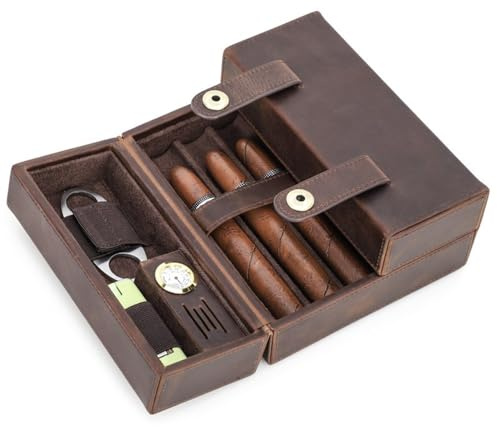 Zigarren-Reiseetui for 7 Zigarren, tragbares Leder-Zigarren-Reiseetui, Zigarren-Humidor-Zubehör, Zigarrenetuis for Männer mit Luftbefeuchter und Hygrometer, Zigarrenschachtel, Geschenk for Männer