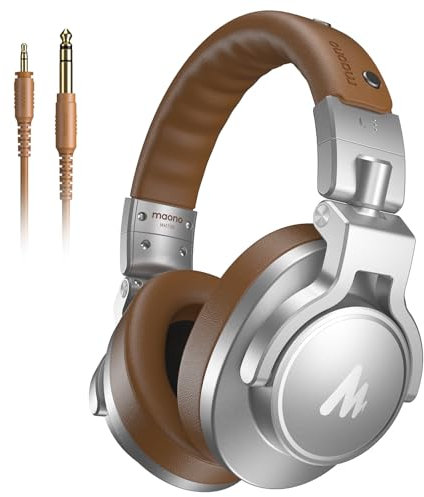 MAONO Professional Studio Headphones, Over Ear Headphones with 6.35 and 3.5mm Detachable Cables, Closed-Back Design, 50mm Drivers, for Podcast, Mobile Phone, Computer, Microphone, Guitar, MH700 Silver