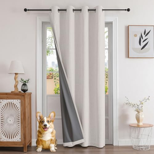 Joydeco 100% Blickdichte Vorhänge Verdeckten Leinenoptik 1 Stück,Türvorhang Verdunklungsvorhänge mit Ösen Thermo Kälteschutz Hitzeschutz für Schlafzimmer Wohnzimmer Reines Weiß 210 x 132 cm