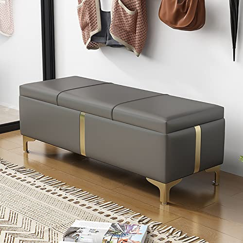 Ottomane aus Kunstleder, rechteckig, mit Stauraum, getuftetem Design und Metallbeinen, Dunkelgrau, 61 x 40,6 x 40,6 cm, ideal für Wohnzimmer, Eingangsbereich, Schlafzimmer