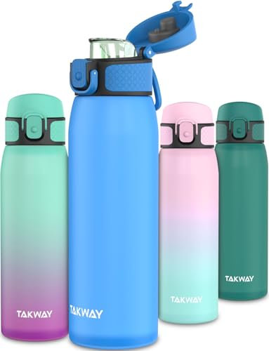 TAKWAY Kinder Trinkflasche auslaufsicher mit Fruchtsieb 600 ml - Tritan, BPA frei - Kohlensäure geeignet - Flasche für Schule, Sport (Blau)