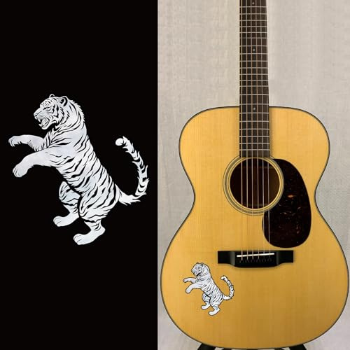 PLIGREAT 2 Blätter weiße Tiger Gitarre Aufkleber kreatives Design Inlay Gitarre Aufkleber für Musik Gitarre Ukulele Akustikgitarre E-Gitarre Bass DIY Aufkleber Gitarre Dekoration