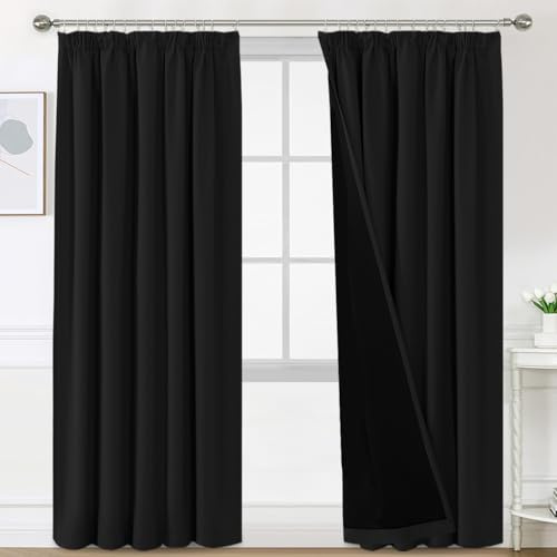BellaHills Blickdichte Vorhänge Thermovorhang Kälteschutz 2er Set H240 x B132 cm Doppellagiger und Dicker Vorhang gegen Kälte für Tür 100% Verdunklungsgardine Blackout Curtain for Bedroom, Schwarz