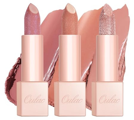 OULAC Feuchtigkeits Glanz Lippenstift Nude Set, Schimmernder mit Glänzender Oberfläche, Cremige Textur, Lippenpflege für Feuchtigkeitsspendende Lippen, Vegan
