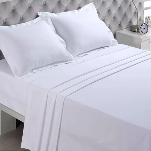 Generico Set Completo Lenzuola Matrimoniali, 100% Cotone, Made in Italy, Tinta Unita, per Letto Matrimoniale 2 Posti, 1 POSTO E MEZZO E LETTINO Bianco Hotel e B & B 100% Puro Cotone (BIANCO, LETTINO)