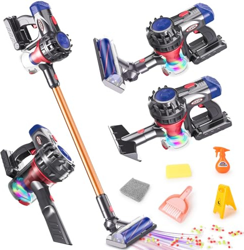 LumenVela Aspirapolvere Giocattolo Bambini, 3-in-1 Aspirapolvere Giocattolo Funzionante Set Pulizia Giocattolo Regali per Bambini e Bambine dai 3 ai 6 Anni (Modello Base)