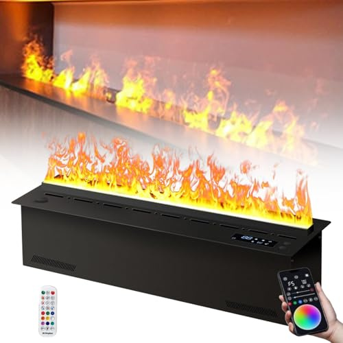 TDSYOCG Cheminée électrique Decorative avec Effet Flamme Vapeur 3D - Contrôle Tactile, minuterie, 128 Nuances de Flamme, Design Moderne en Acier brossé et Remplissage Automatique