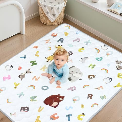 FUNYKICH Alfombra Bebe Acolchada Plegable 150x180cm, Alfombra Juego Bebe Gruesa y Antideslizante, Portátil y Lavable a Máquina, para Corralitos Bebé, Carpas Infantiles, Picnics, etc